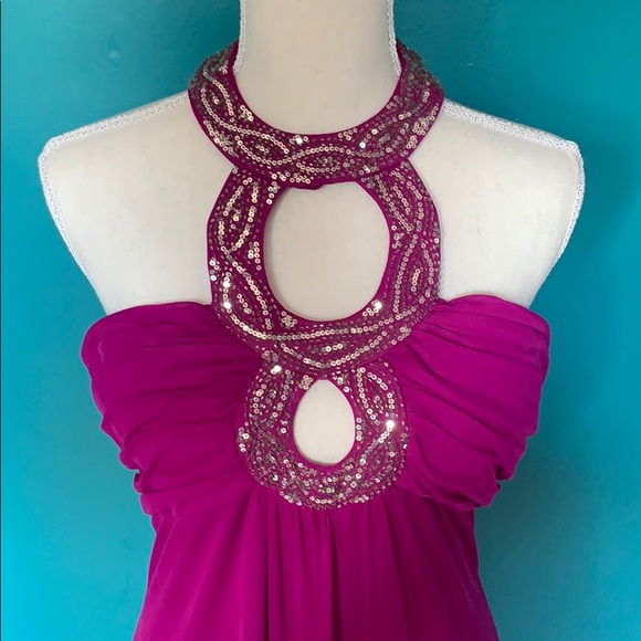 Purple Evening Dress Sequin Neck - Picture 2 of 7